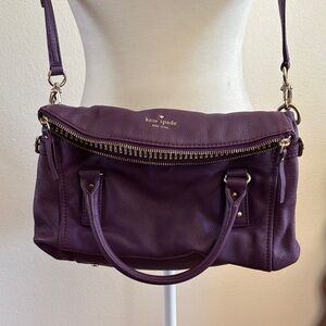 kate spade Deep Plum Pebbled Leather Satchel with Gold Hardware